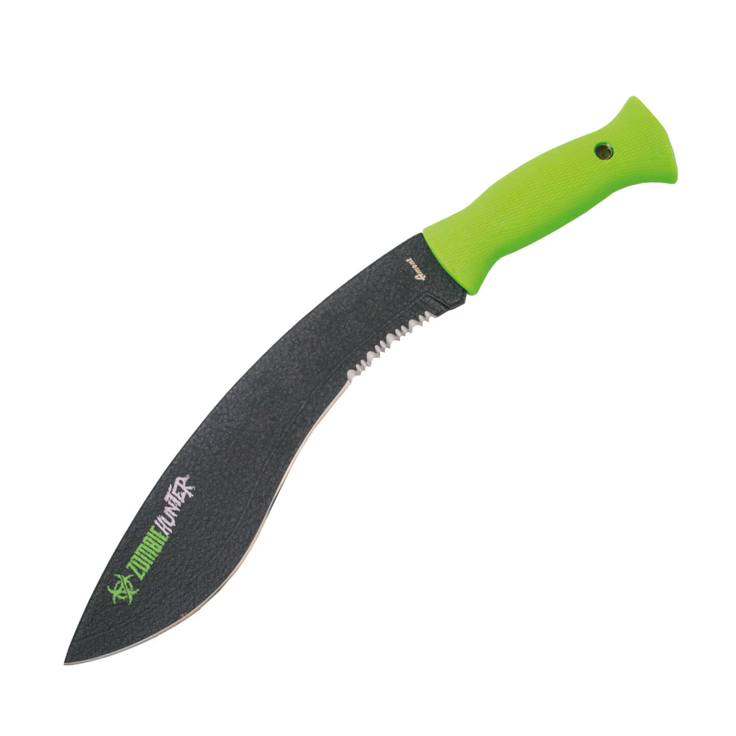 Machete Zombie con mango de ABS verde y hoja negra mitad dentada ...