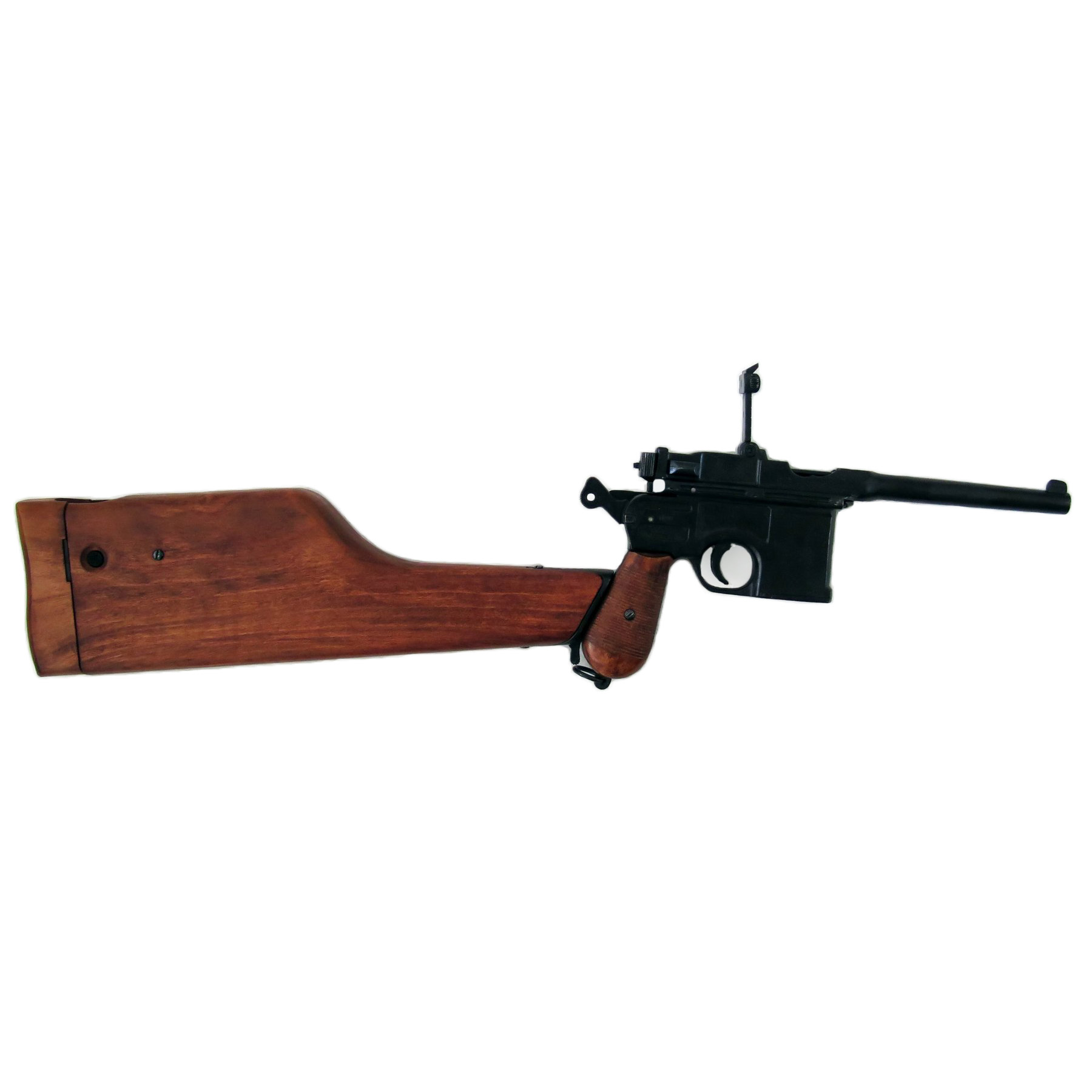 Pistola C96, Alemanha 1896 fabricada em metal com cabos de madeira e estojo
