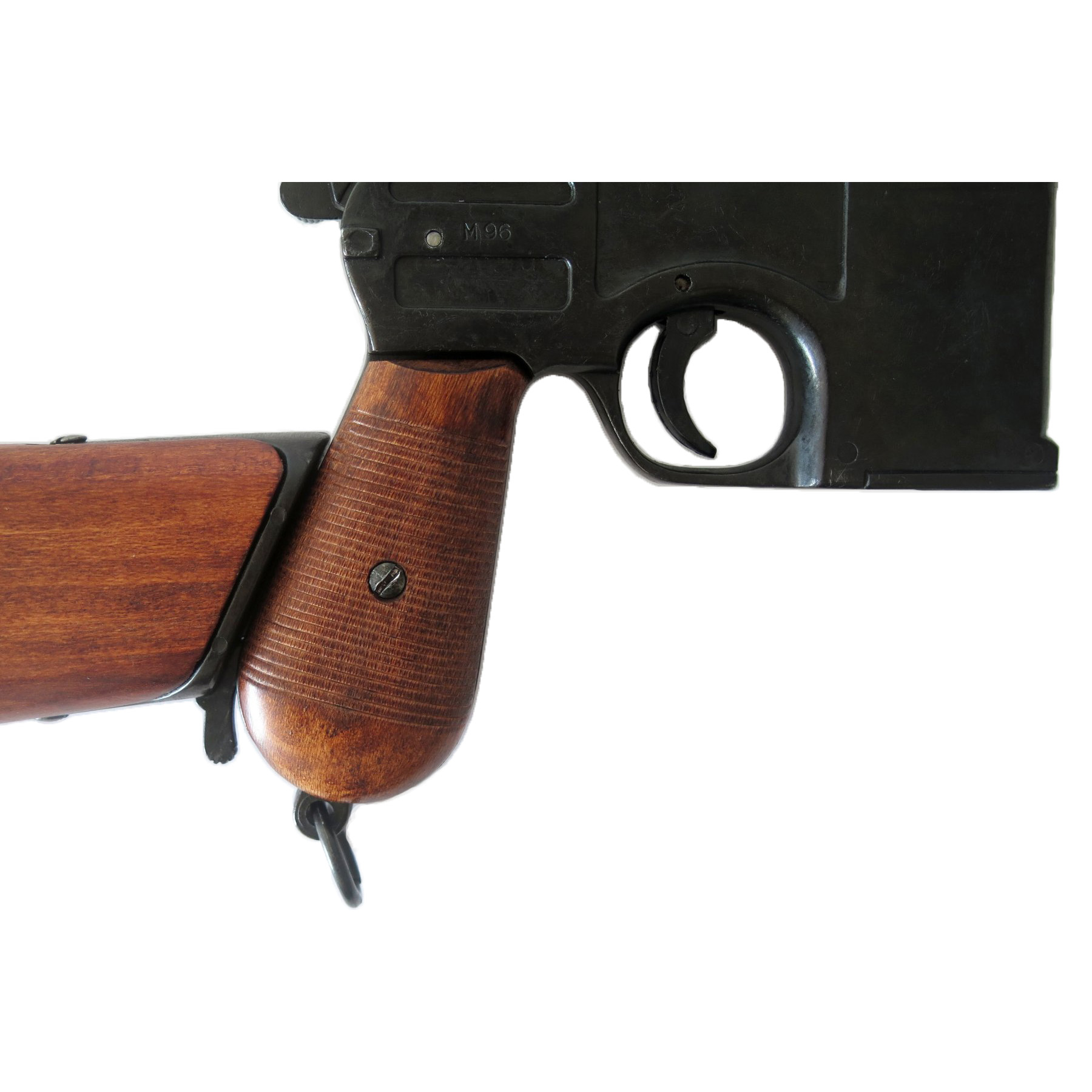 Pistola C96, Alemanha 1896 fabricada em metal com cabos de madeira e estojo