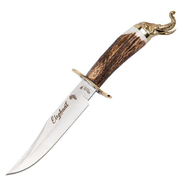 Cuchillo con puño de asta de ciervo, defensa latón e inox y pomo ...
