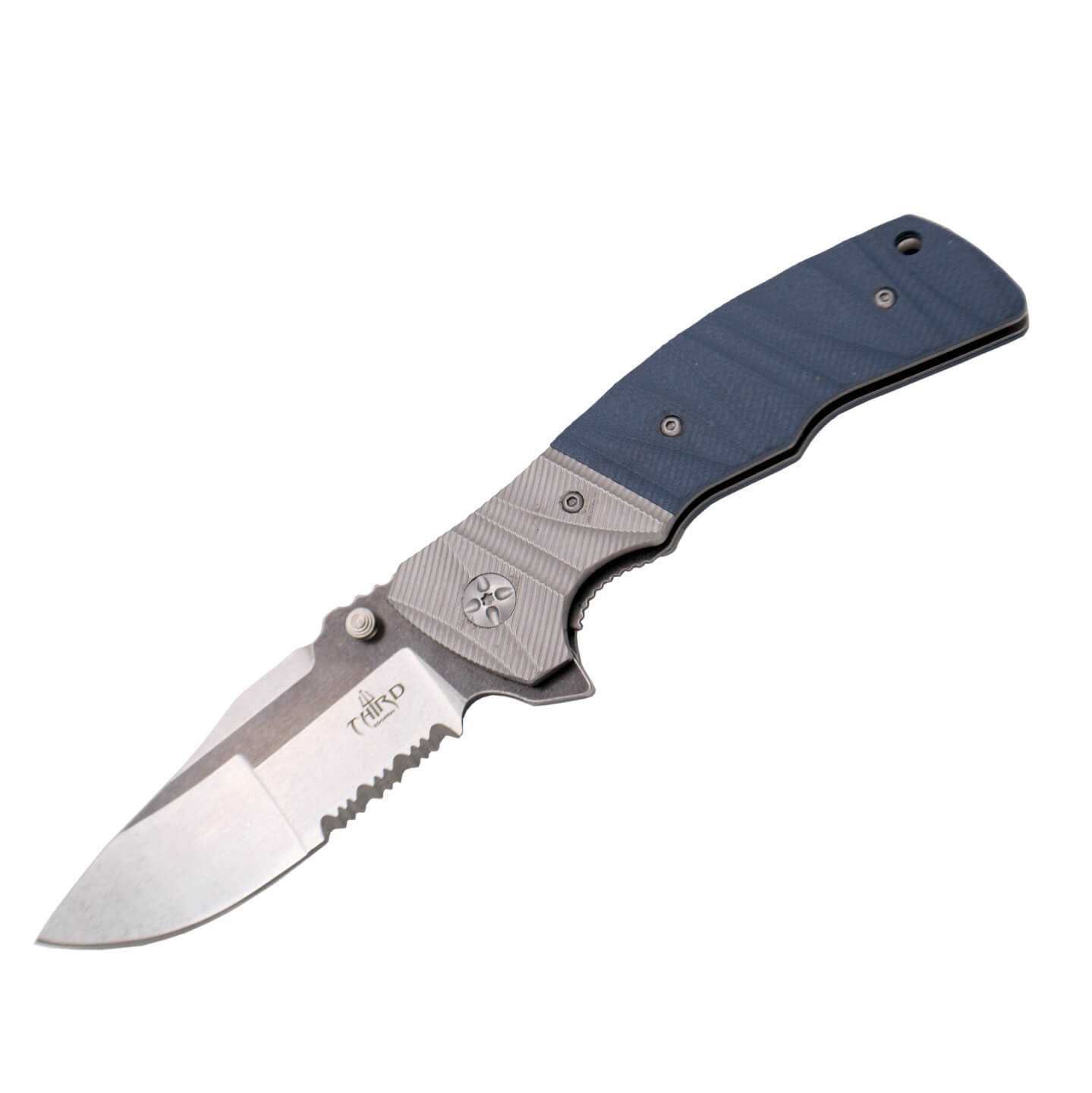 Blaues G10-Taschenmesser mit Kugellagersystem und Third-Säge