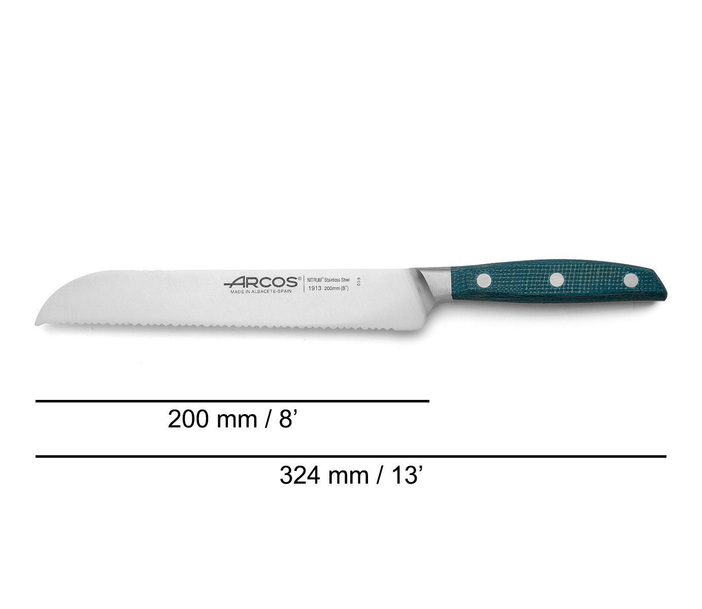 Cuchillo panero 200 mm Arcos Brooklyn con mango de micarta azul