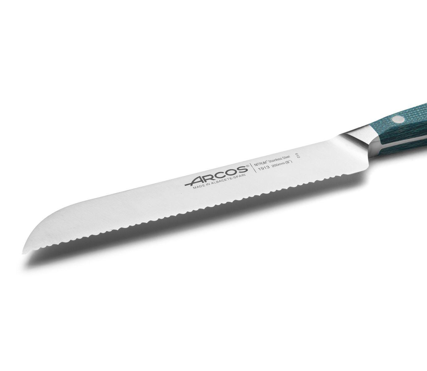 Cuchillo panero 200 mm Arcos Brooklyn con mango de micarta azul