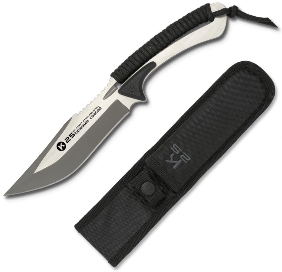 Cuchillo con mango encordado negro K25 longitud total de 25,3 cm ...