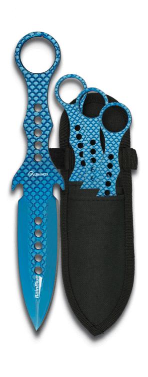 Conjunto de três facas de arremesso Rainblue com uma lâmina de bo...