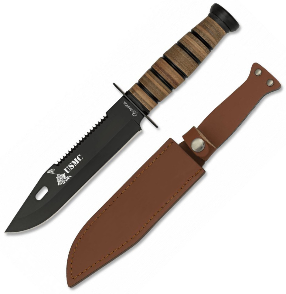 Albainox USMC tactical knife with leather sheath and 18 cm blade