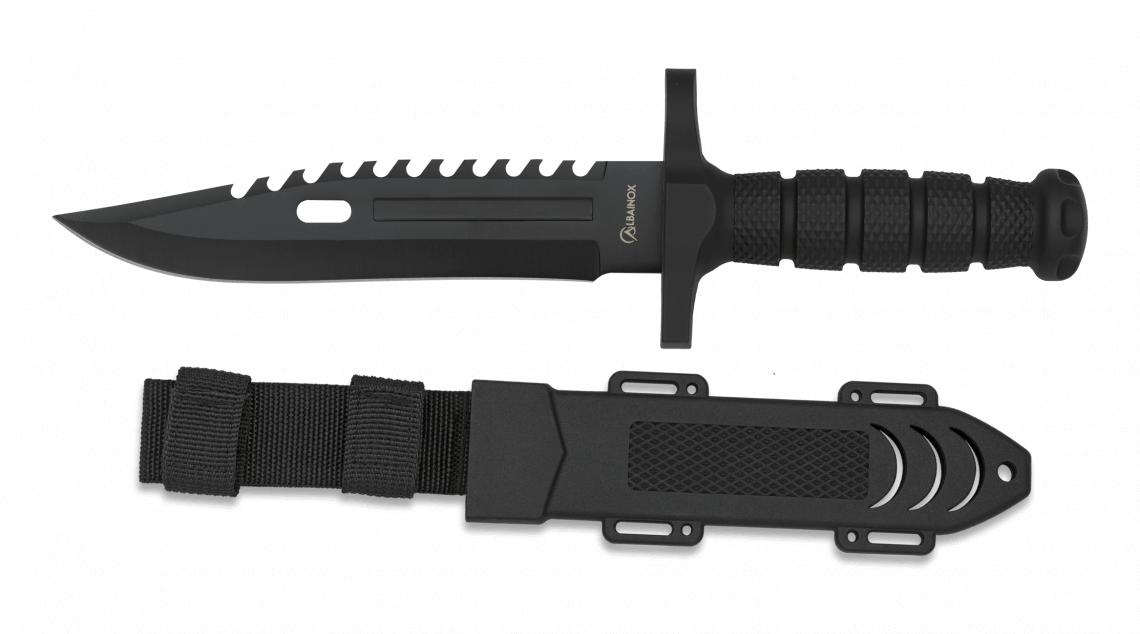 Albainox taktisches schwarzes gummiertes Messer mit 19,5 cm langer Klinge