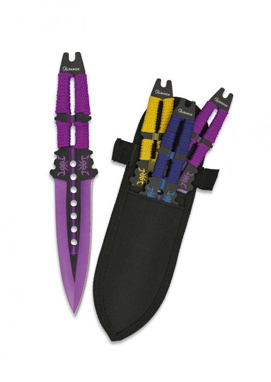 Conjunto de três peças Albainox de lançadores roxos, azuis e amar...