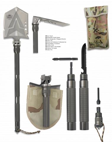 Pelle de survie professionnelle carrée détachable avec 12 utilisa...