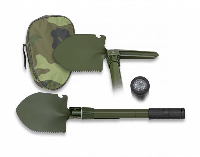 Abnehmbare Survival-Spitzhacke aus grünem Metall mit Schaufel