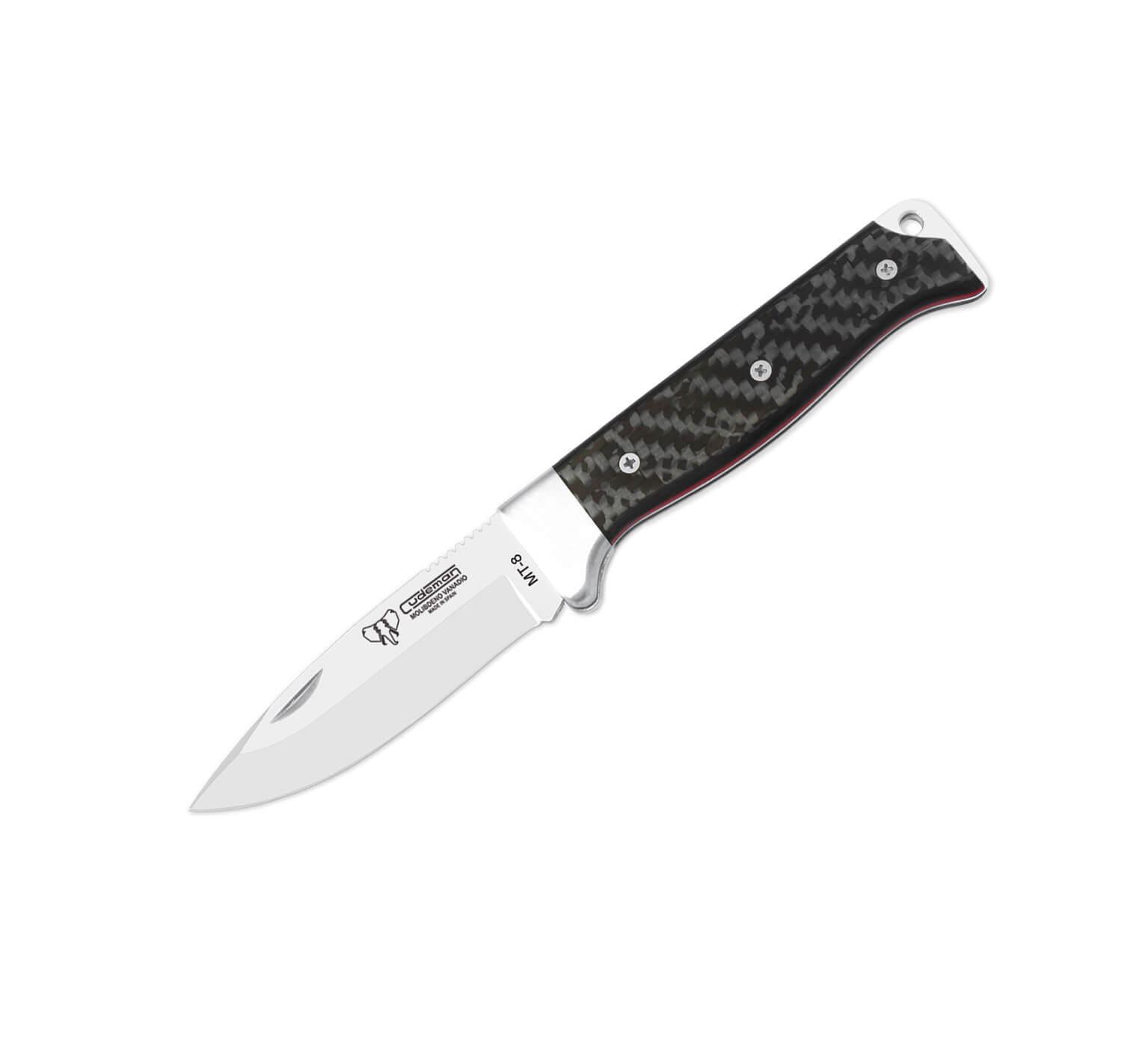 Navaja de supervivencia Cudeman con mango en fibra de carbono. Hoja de 8 cm. Funda skay