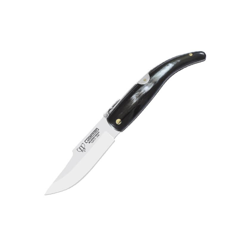 Navaja albaceteña Cudeman. Mango asta de toro pulida. Acero Mova. Funda de cuero.