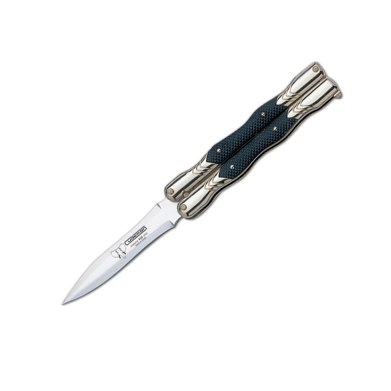 Couteau de poche papillon Cudeman. Manche en ABS noir. 8,5 cm de ...