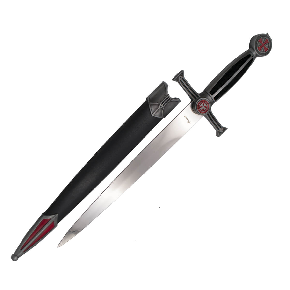 Daga con cruz templaria en rojo con pomo de color níquel y mango ...