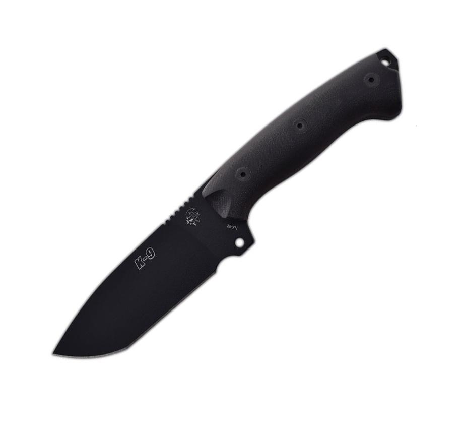 Coltello tattico JV K9 laccato nero con manico in G10 e fodero in...