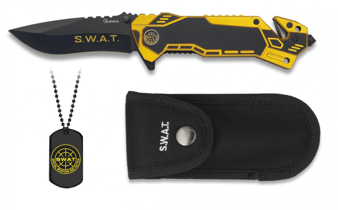 Navaja táctica Albainox SWAT con chapa, funda de nylon y hoja de ...