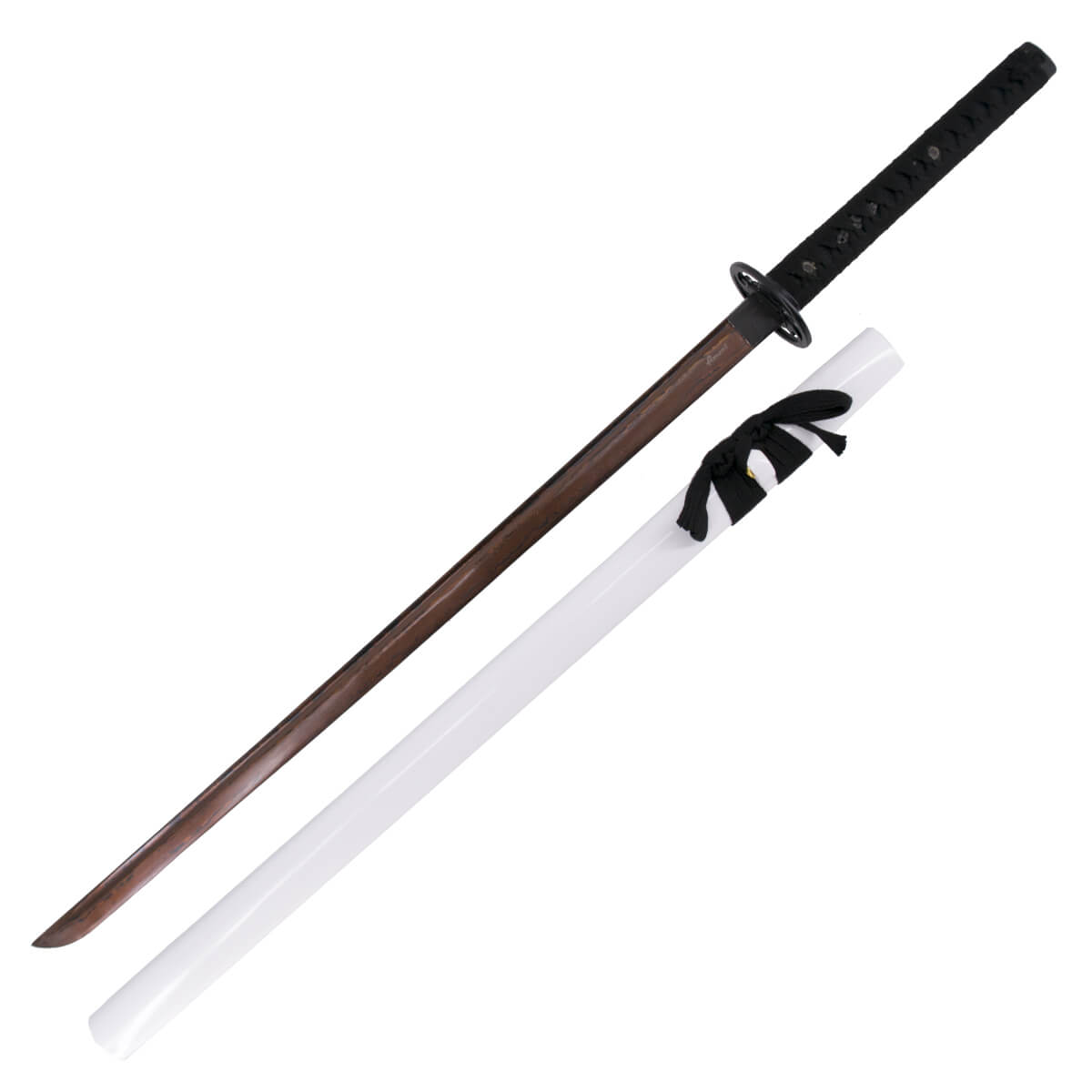 Katana funcional com lâmina de aço damasco vermelho e bainha bran...