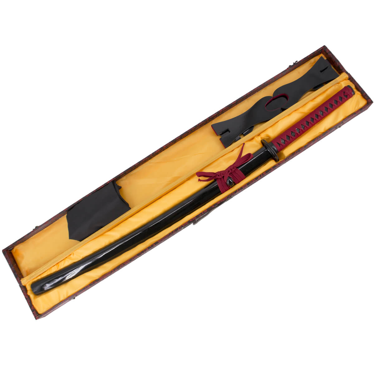 Katana funcional con hoja de acero carbono rojo y vaina negra