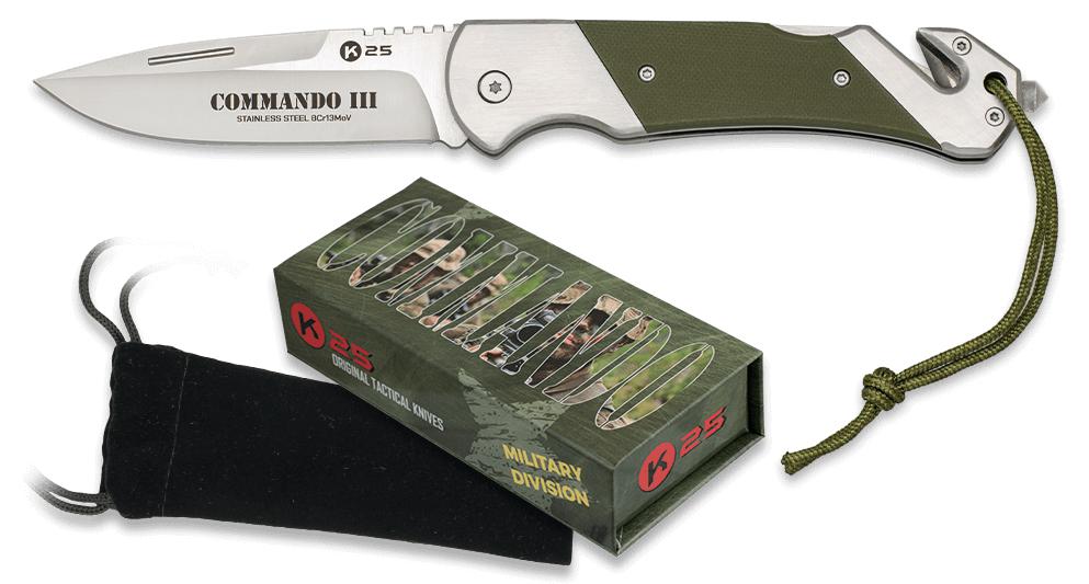 Canif COMANDO III, lame de 9,00 cm et manche acier et G10 vert