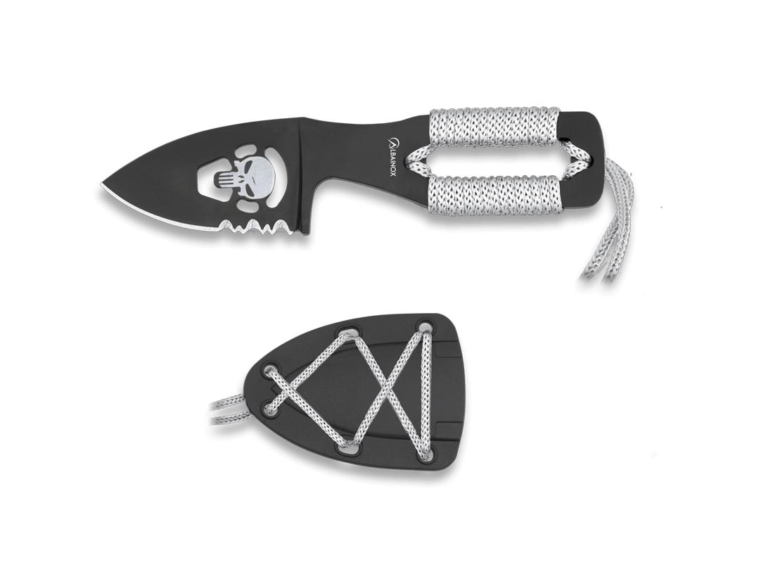 Albainox Skull Einsatzmesser mit 5 cm langer Klinge und kordelumwickeltem Griff