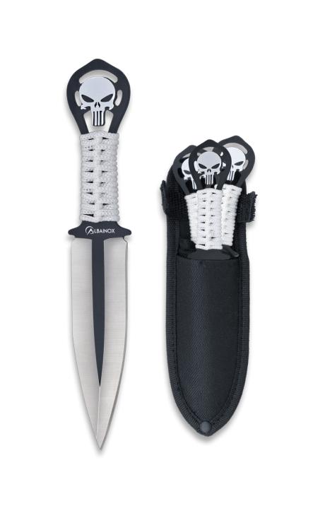 Set aus drei Totenkopf-Wurfmessern mit 9,5 cm langer Klinge