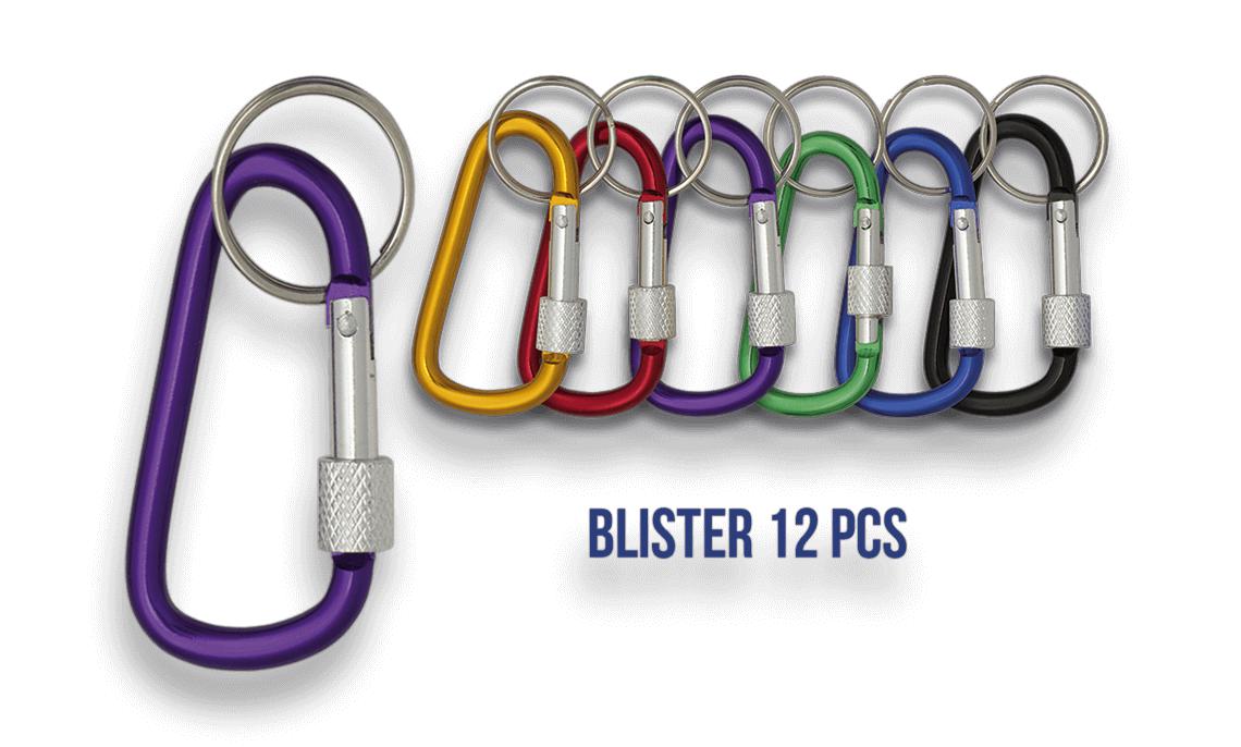 Carabiners in blister of 12 units of assorted colors of 6 cm in length