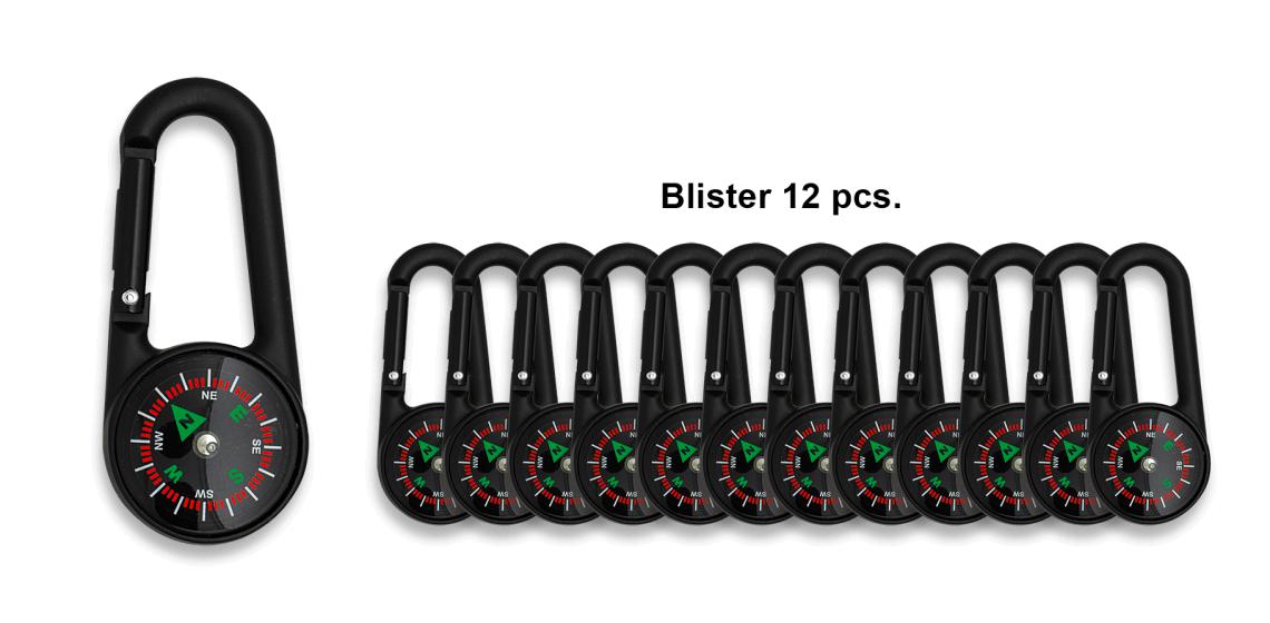 Carabiners with compass 7 cm long presented in a blister of 12 units