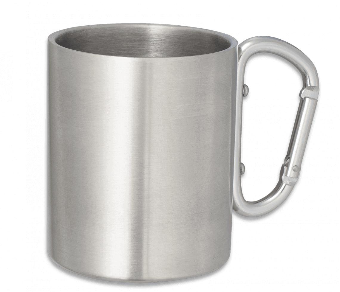 Edelstahlbecher mit Karabiner und doppelter Thermoschicht