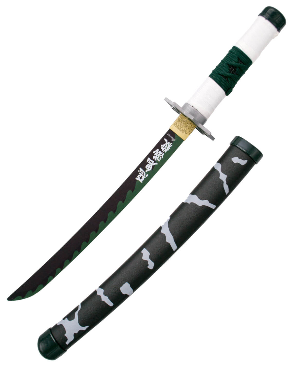 Mini Katana branco, preto e verde de Shinazugawa Sanemi