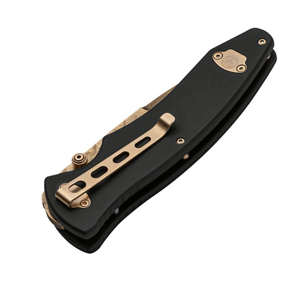 Boker Tirpitz-Damast Gold collection pocket knife with gold-plated damascus blade and walnut handle
