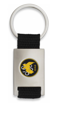 Porte-clés en forme de rectangle chromé avec ruban noir