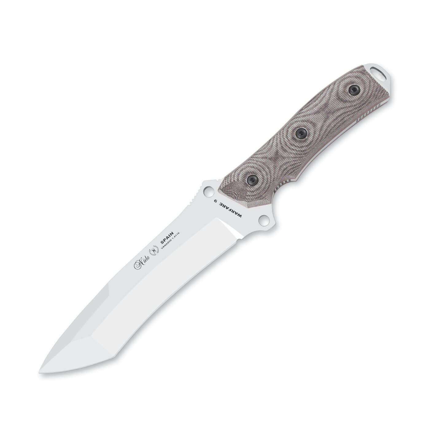 Cuchillo táctico Nieto Warfare con mango de katex marrón y hoja d...