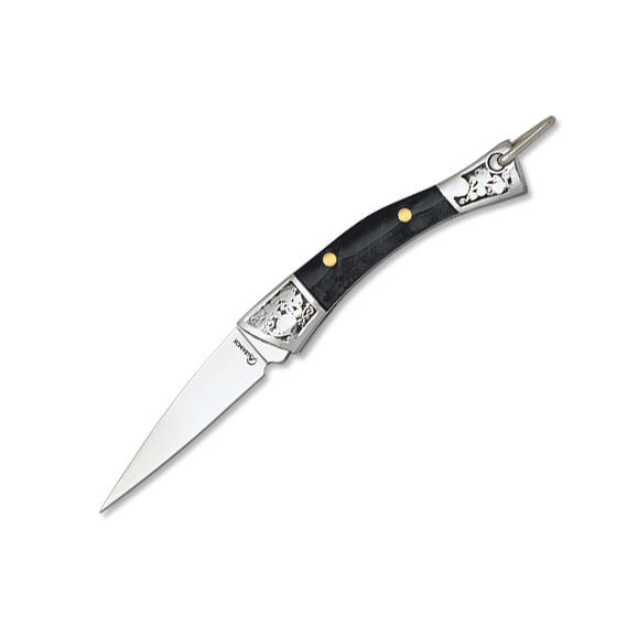 Navaja miniatura con mango de acrílico negro y hoja de acero inox...