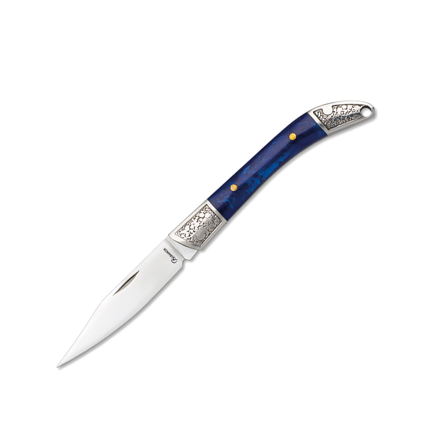 Navaja miniatura con mango de acrílico azul y hoja de acero inox ...