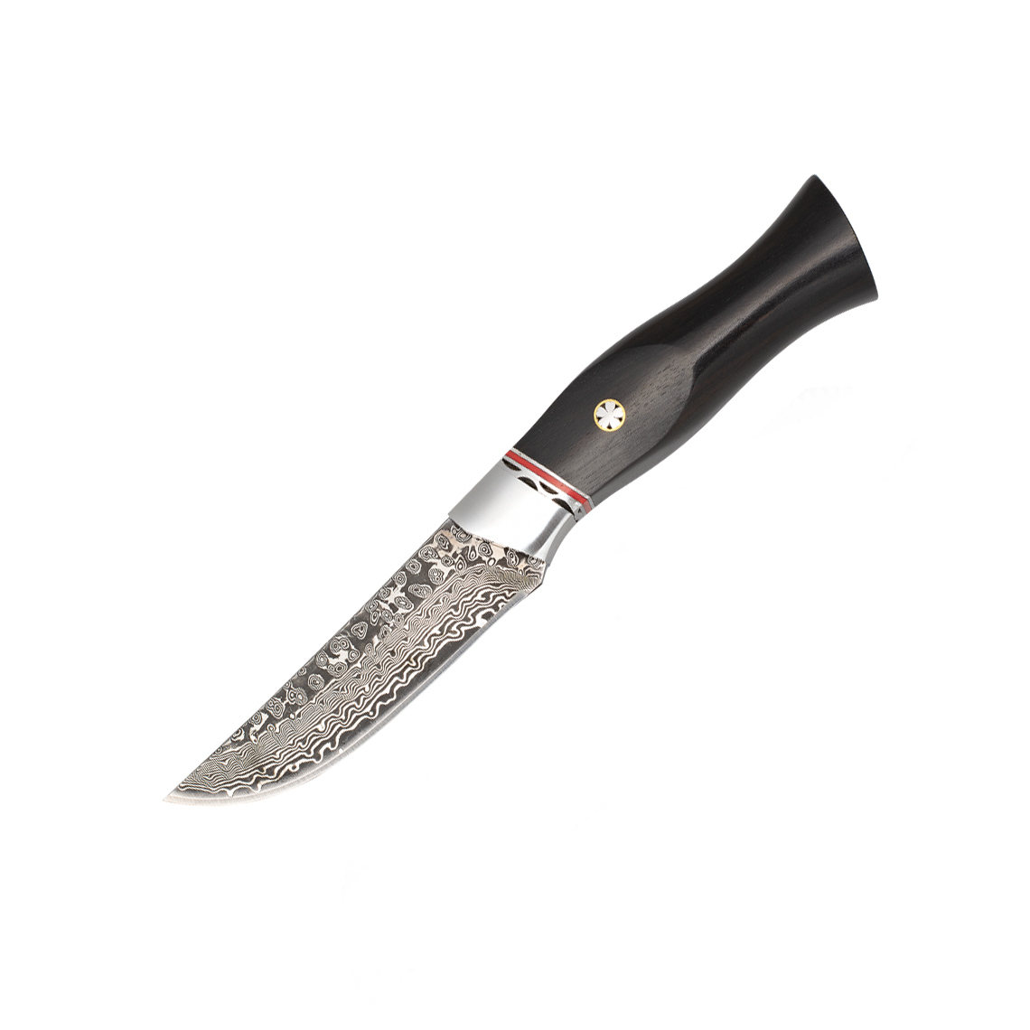 Cuchillo de caza con hoja de acero damasco de 9 cm y mango de éba...