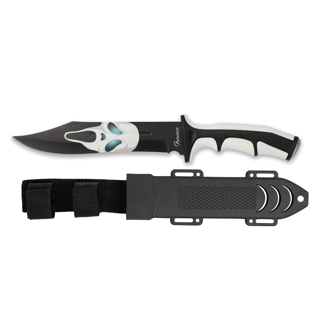 Cuchillo táctico de 32 cm con mango de ABS y goma negro y blanco