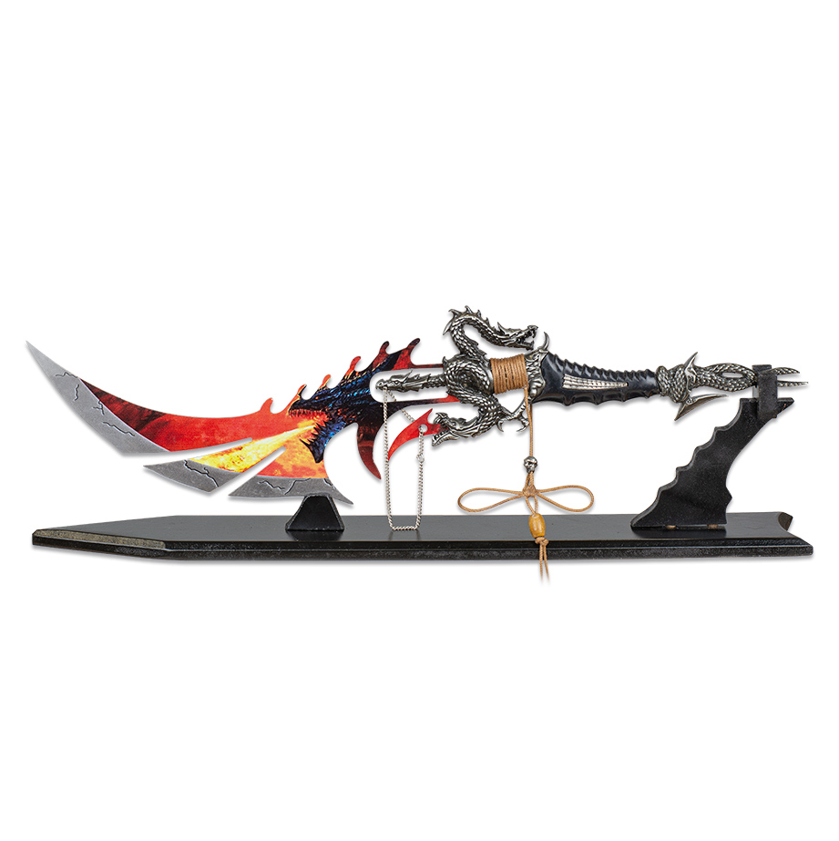 Couteau de décoration avec serpents et lame avec dessin de dragon