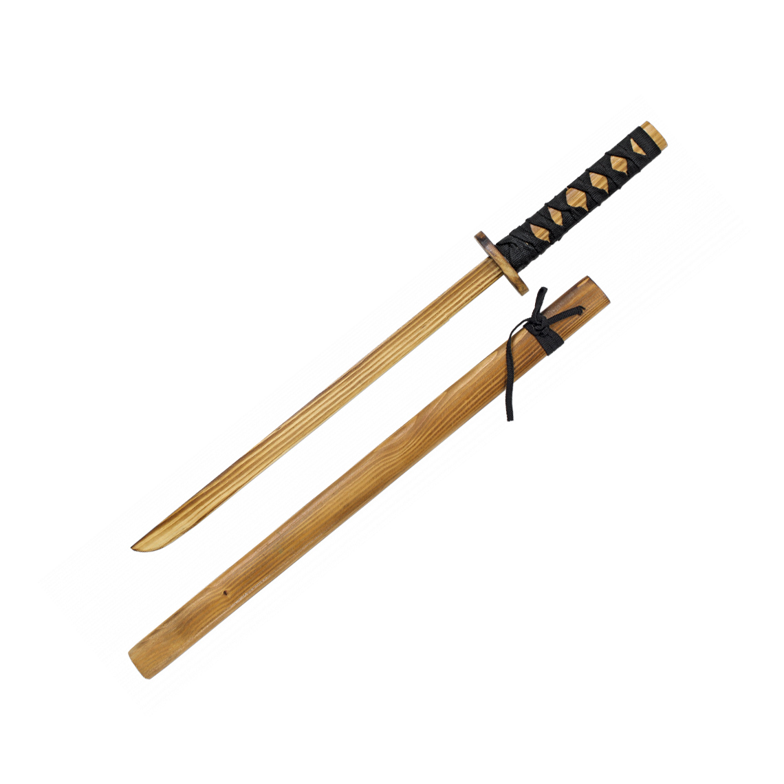 Katana en bois avec manche à cordes noires et d'une longueur de 7...