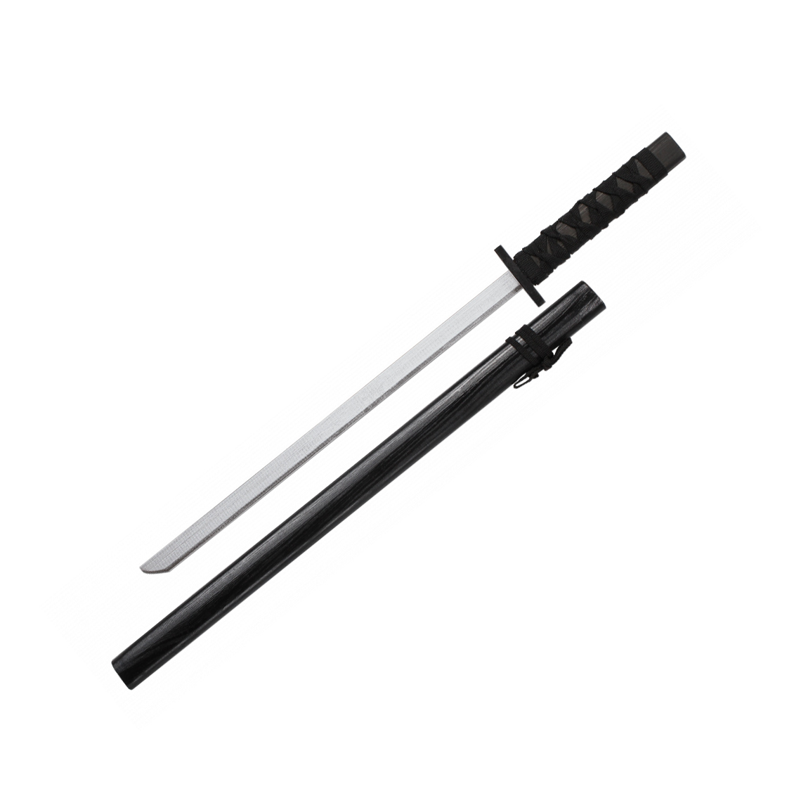 Katana en bois avec manche noir et cordage noir et d'une longueur...