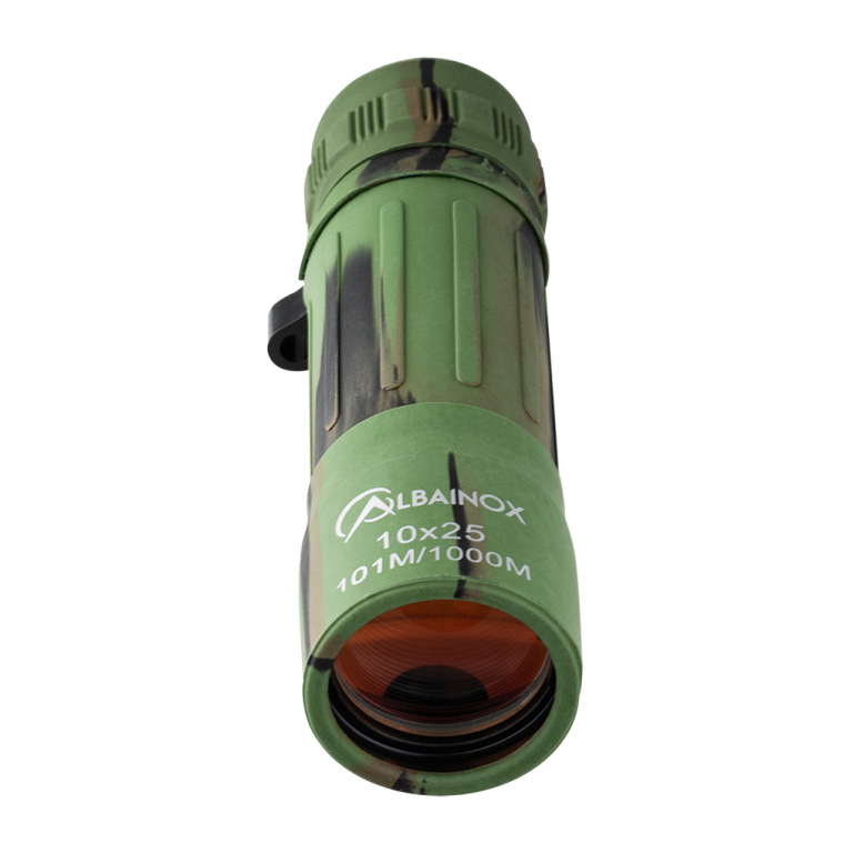 Monóculo verde camuflado com lentes rubi com ampliação de 10x25