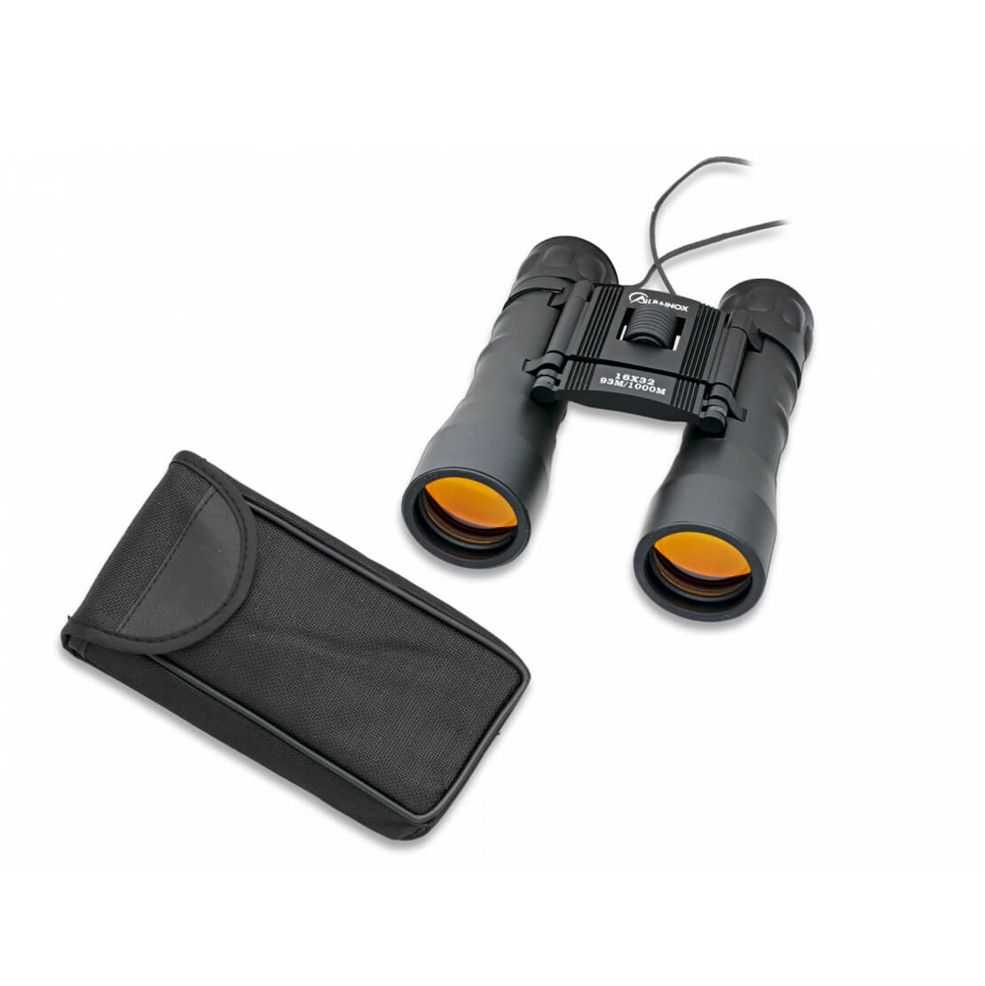 Binóculo preto com lentes rubi de ampliação 16x32