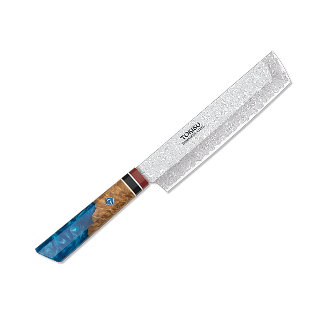 Couteau de cuisine Nakiri avec lame en acier Damas de 18 cm et ma...