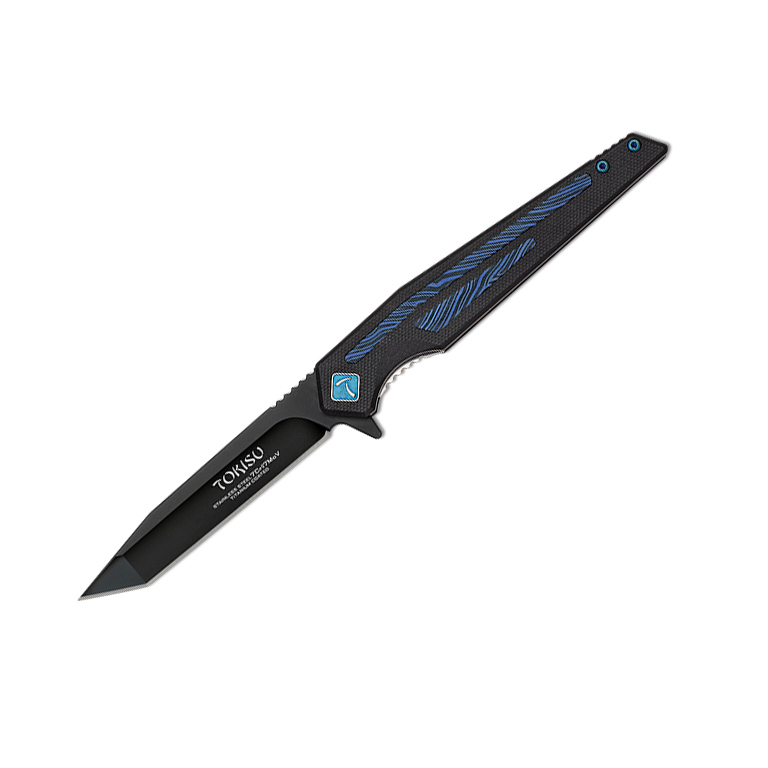 Navaja táctica Tokisu con hoja negra de 8.6 cm y mango de G10 damascus