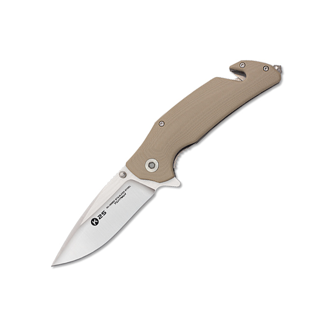 Navaja táctica K25 con hoja de 9 cm y mango de G10 marrón con cor...