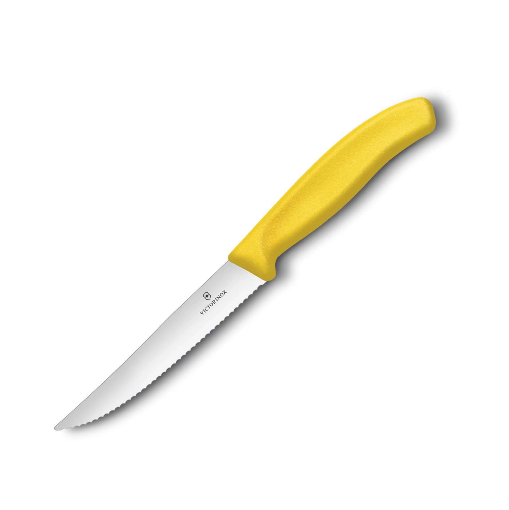 Cuchillo para bistec Gourmet Victorinox Swiss Classic filo dentado mango amarillo