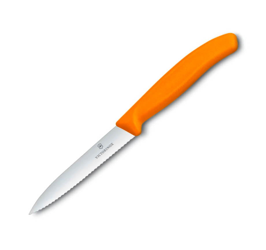 Coltello da verdura Victorinox con manico arancione con filo segh...