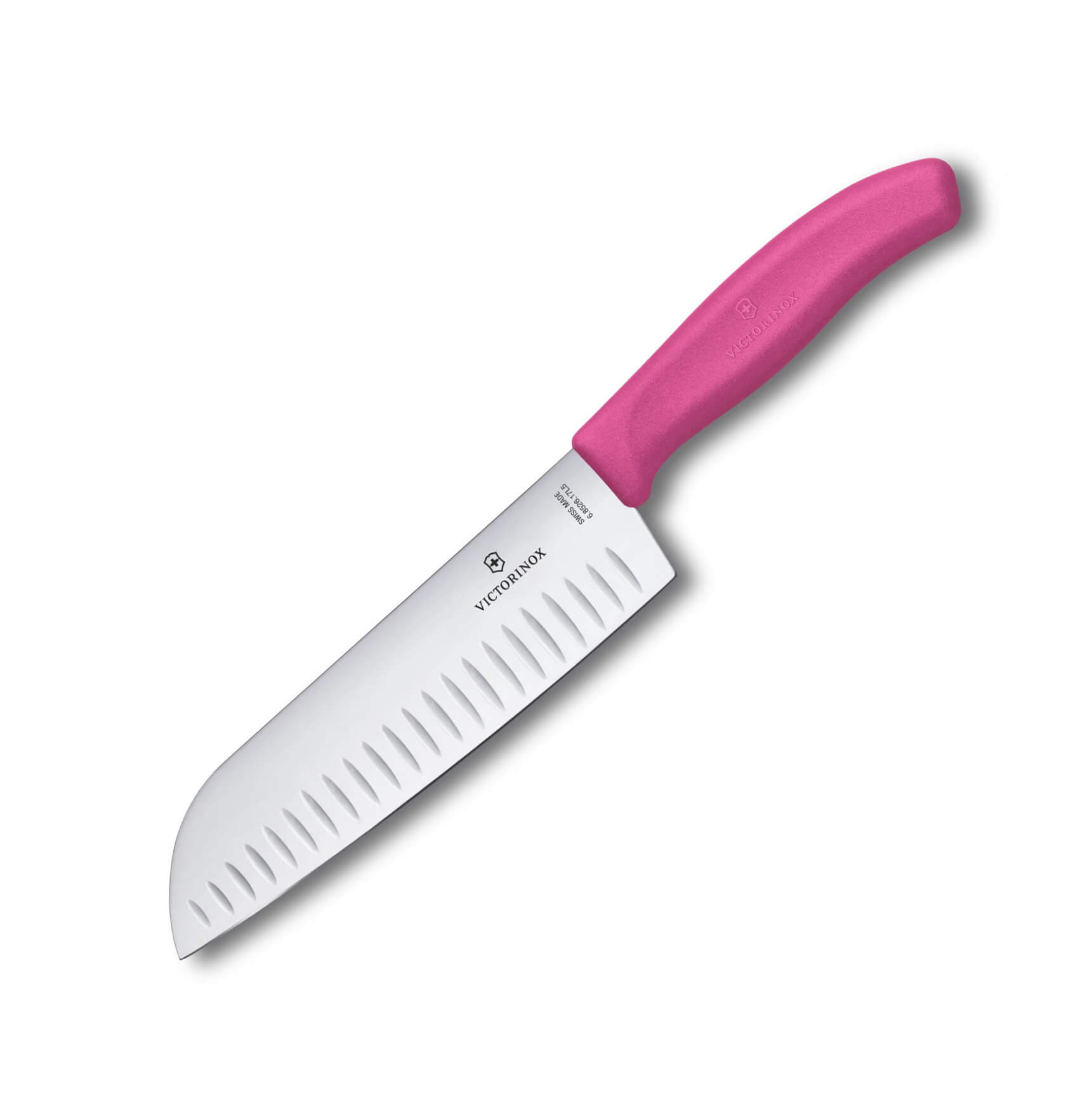 Cuchillo Santoku alveolado Victorinox de mango rosa con hoja de 1...