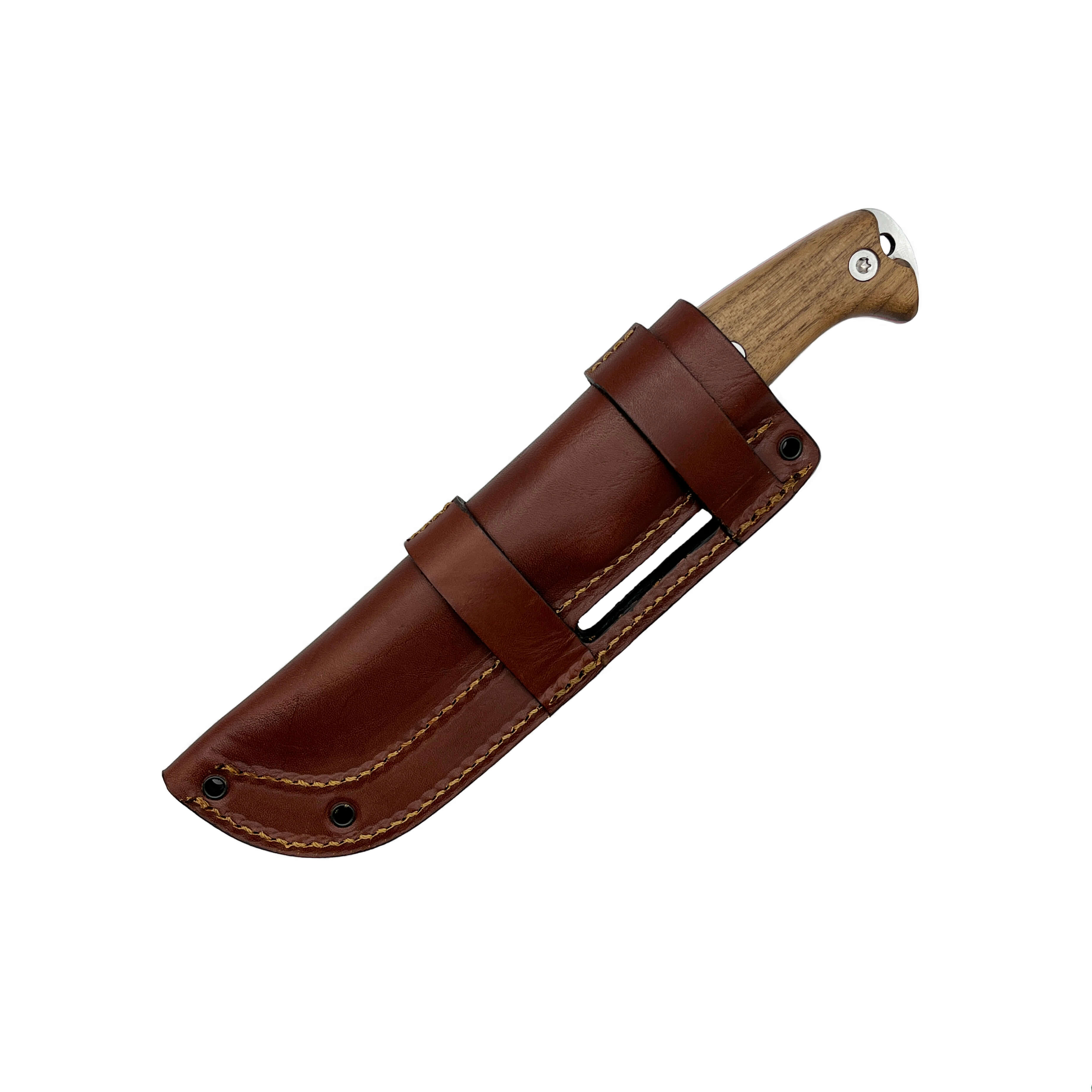 Cuchillo bushcraft Amarok-4S con mango de madera de nogal y hoja de 4" vaciado escandi