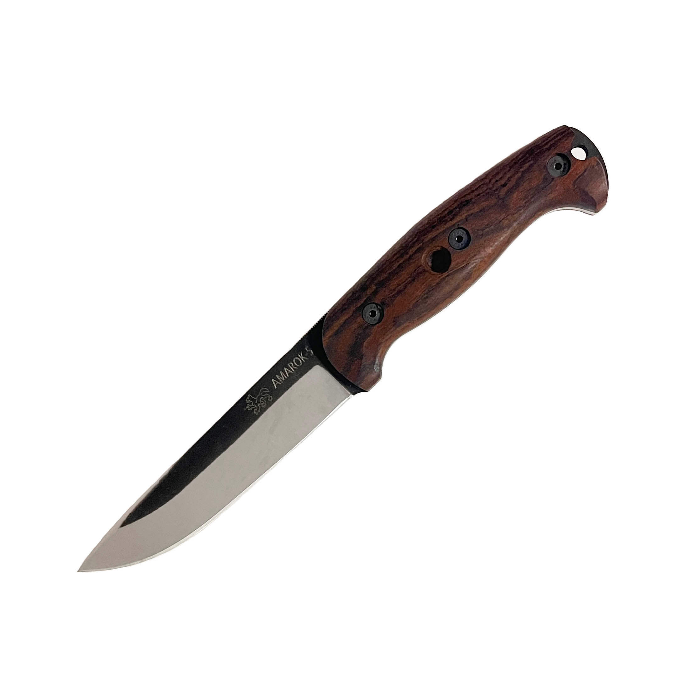 Cuchillo bushcraft Amarok 5 con mango de madera de bocote y hoja ...