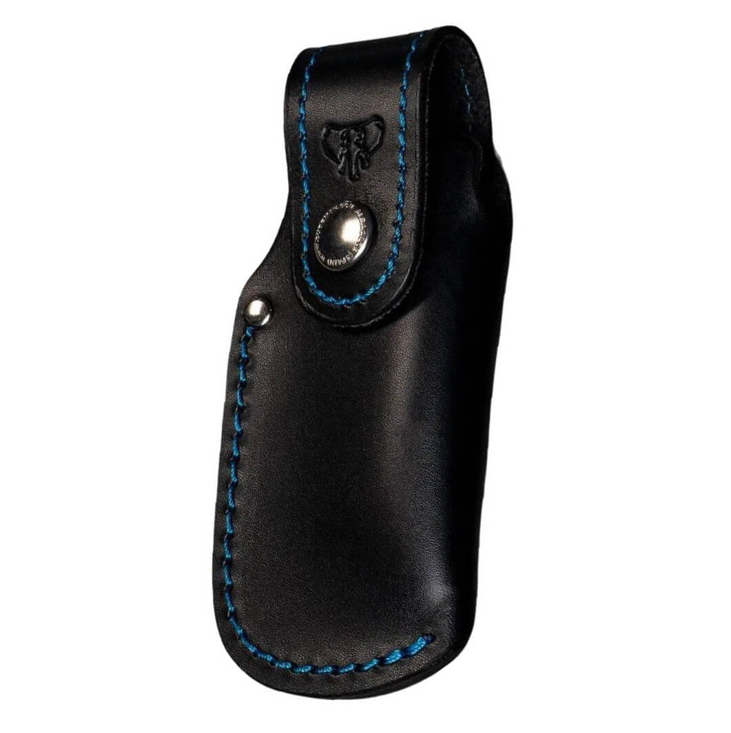 Cudeman Messerscheide, schwarzes und blaues Leder. 9 cm lang